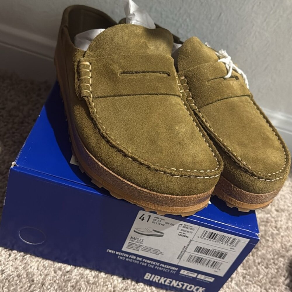 Birkenstock Naples Suede Loafers Olive Green 41